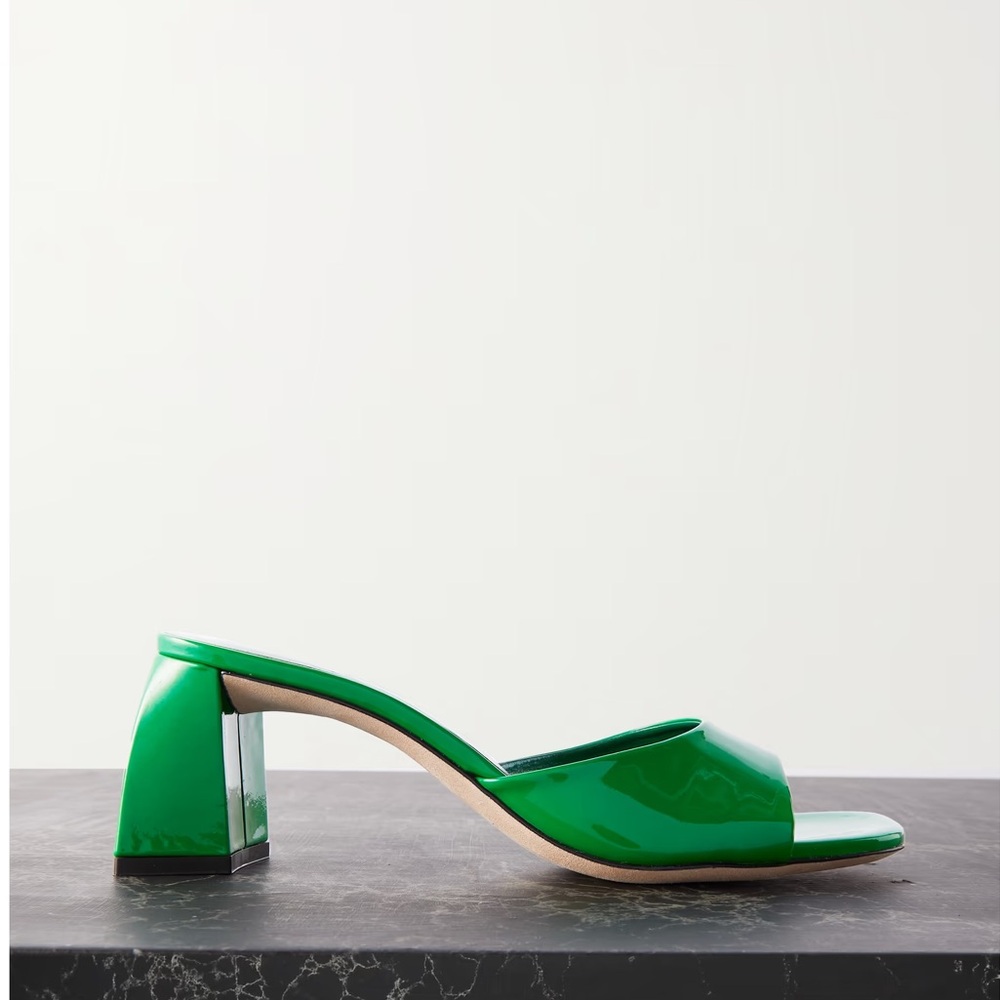By Far Romy Mule Sandals Green Patent Leather. Size 37
